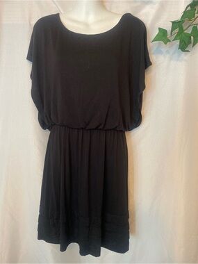 No Strings Attached Black Batwing Style Short-Sleeve Elastic-Waist Mini Dress